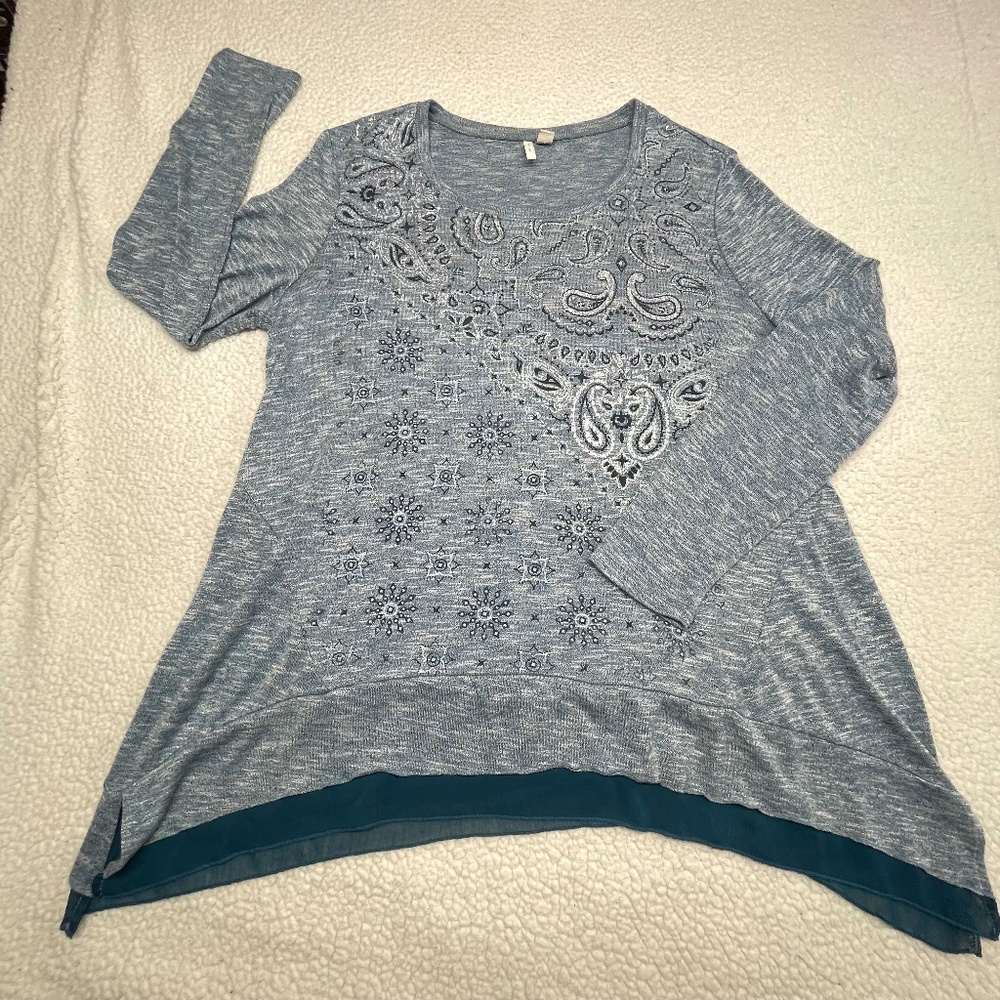 Women’s Cato Long Sleeve XL, Gray/Green Tunic Top
